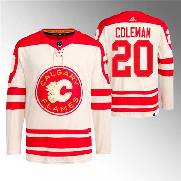 Mens Calgary Flames #20 Blake Coleman 2023 Cream Classic Primegreen Stitched Jersey Dzhi